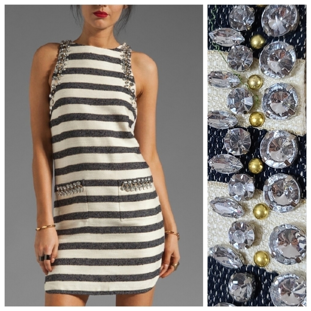 BY Malene Birger XS 34 Chyrel Tweed Boucle Striped Dress + Embellishments